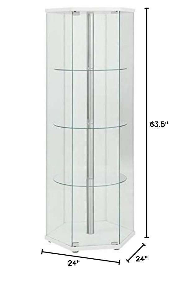 4-shelf Hexagon Shaped Curio Cabinet White and Clear 950001