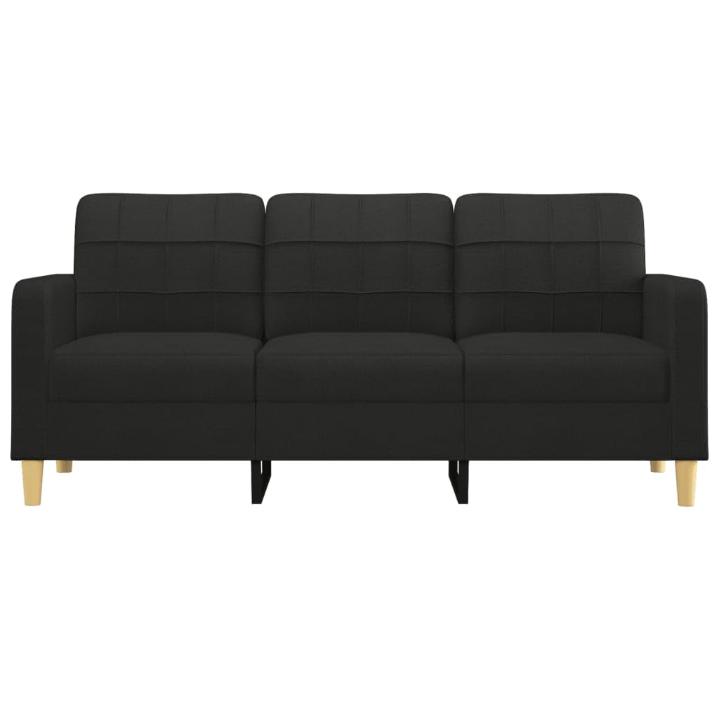 vidaXL Modern 3-Seater Sofa in Black Fabric, 70.9&quot; Wide for Comfortable Seating, Ideal for Living Room, Lounge or Office Space