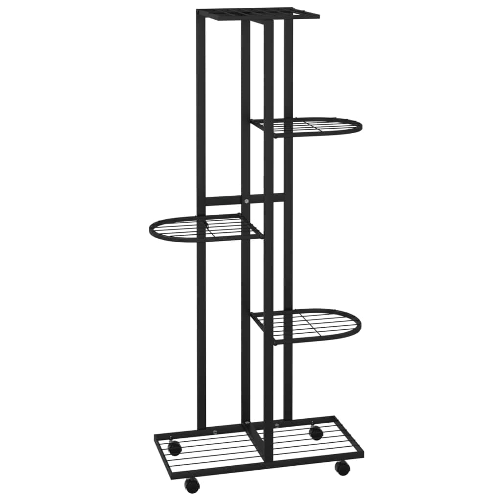 vidaXL Black Iron Plant Stand on Wheels- Multipurpose Storage Rack for Home and Garden, Portable and Durable