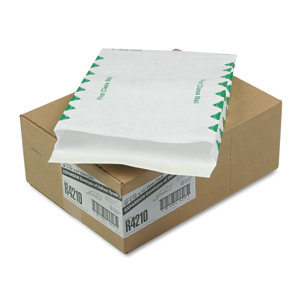 Survivor R4210 Tyvek Expansion Mailer, First Class, 10 X 13 X 1 1/2, White, 18Lb (Case Of 100)
