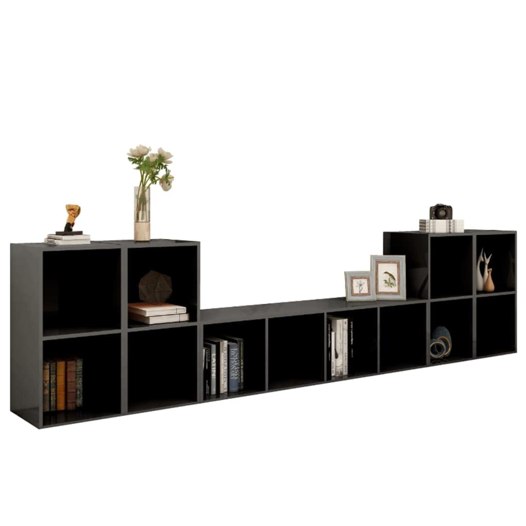 vidaXL Modern TV Stand Set, High Gloss Gray Engineered Wood, Flexible Configuration, Ample Storage Space, Easy to Clean, California Prop 65 Compliant