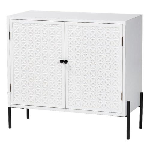 Baxton Studio Nefeli Mid-Century Transitional White Finished Wood And Black Metal 2-Door Storage Cabinet