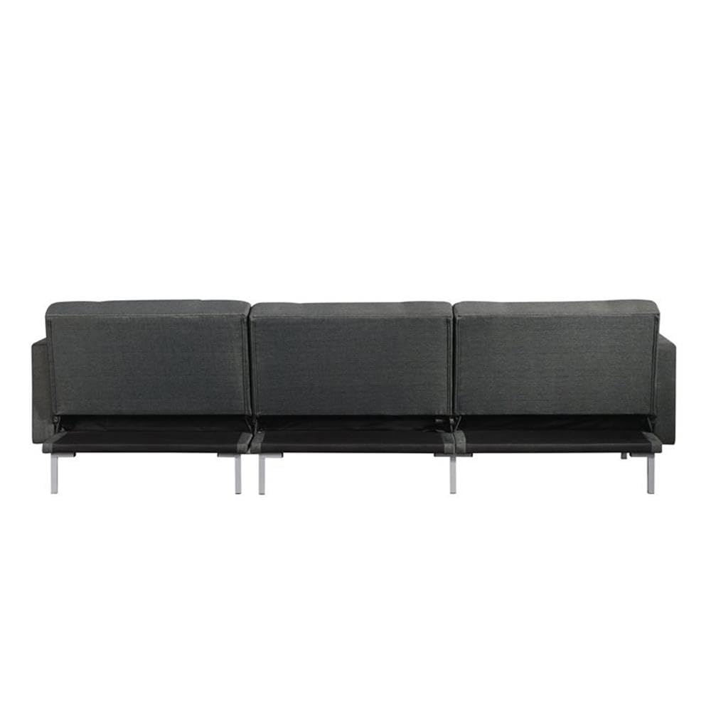 Acme Duzzy Reversible Sectional Sofa with 2 Pillows in Dark Gray Fabric