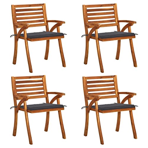 vidaXL 4X Solid Acacia Wood Patio Chairs with Cushions Wooden Furniture Garden Outdoor Terrance Backyard Dining Chair Seating Armchair