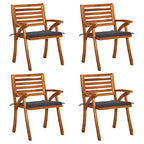 vidaXL 4X Solid Acacia Wood Patio Chairs with Cushions Wooden Furniture Garden Outdoor Terrance Backyard Dining Chair Seating Armchair