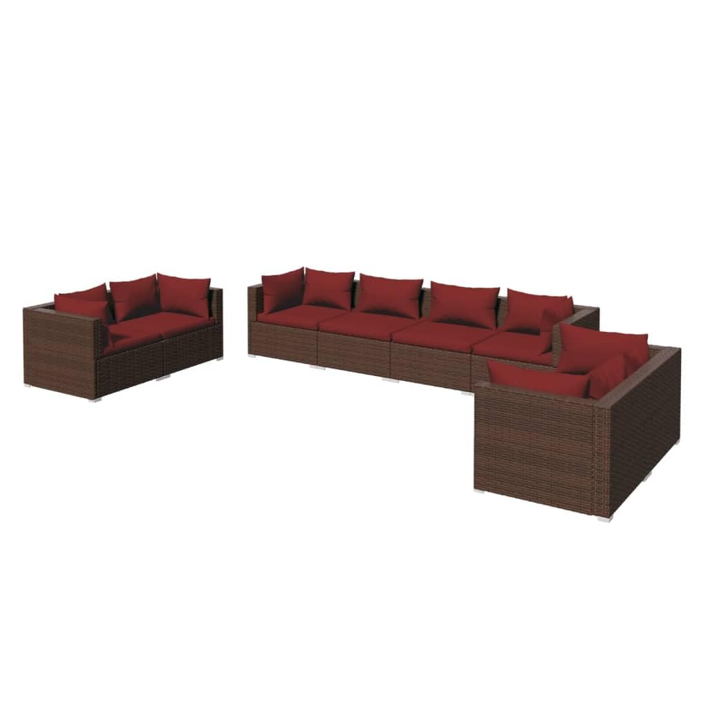 vidaXL 8 Piece Patio Lounge Set with Cushions - Durable Poly Rattan in Brown, Outdoor-Ready, Stylish Design & Comfortable Seating with Easy Assembly