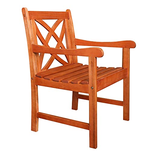 HomeRoots Tan Wood: Eucalyptus Brown Patio Armchair with Decorative Back