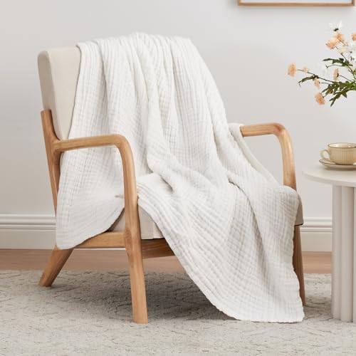 Love'S Cabin 6 Layer 100% Cotton Muslin Blanket, 50'X60' Throw Muslin Blanket For Couch Bed, White Muslin Throw Blanket, Cotton Gauze Blanket For Adult, Lightweight And Breathable Blanket All Season
