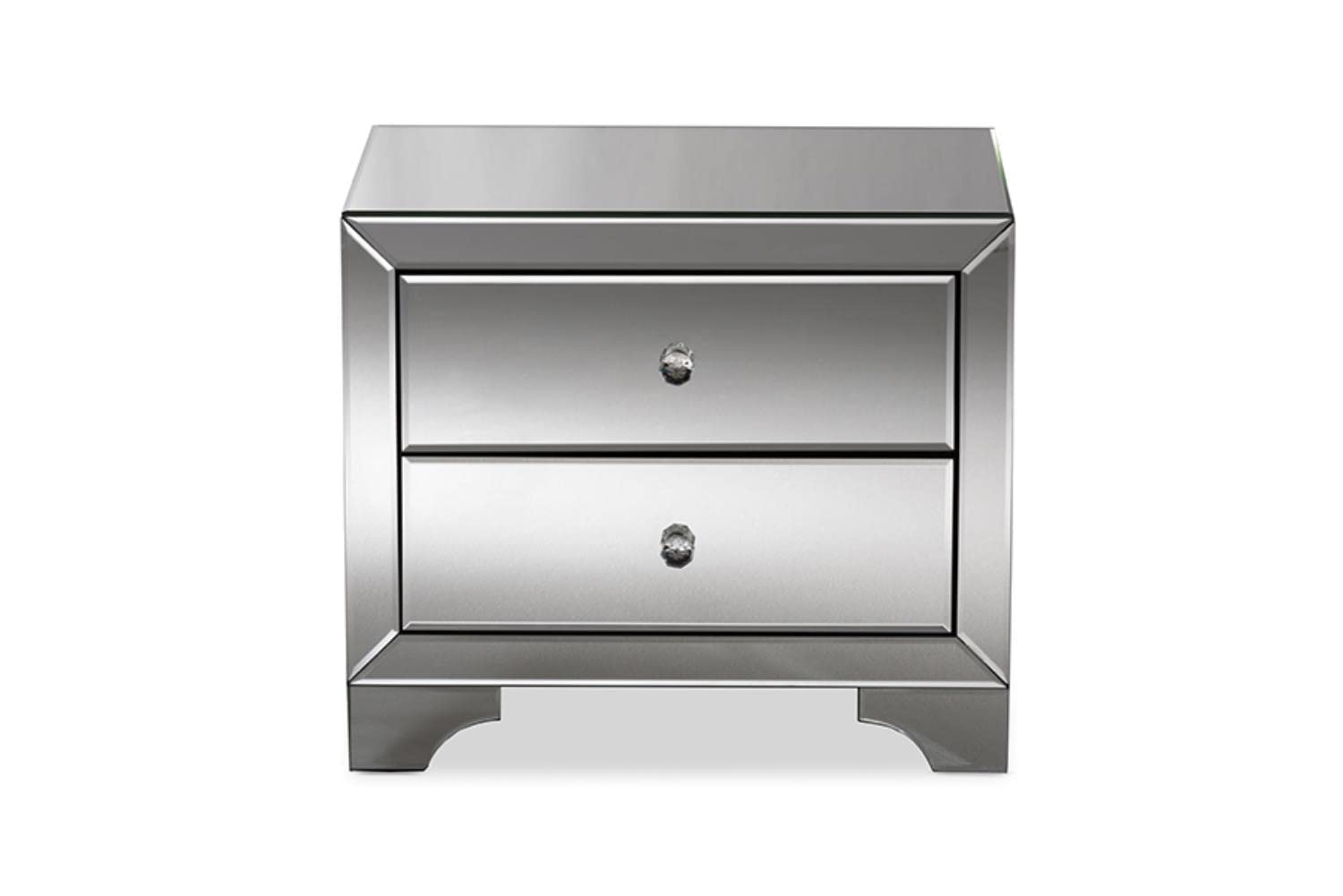 Baxton Studio Farrah Hollywood 2-Drawer Nightstand MDF/Silver Mirrored/Glam