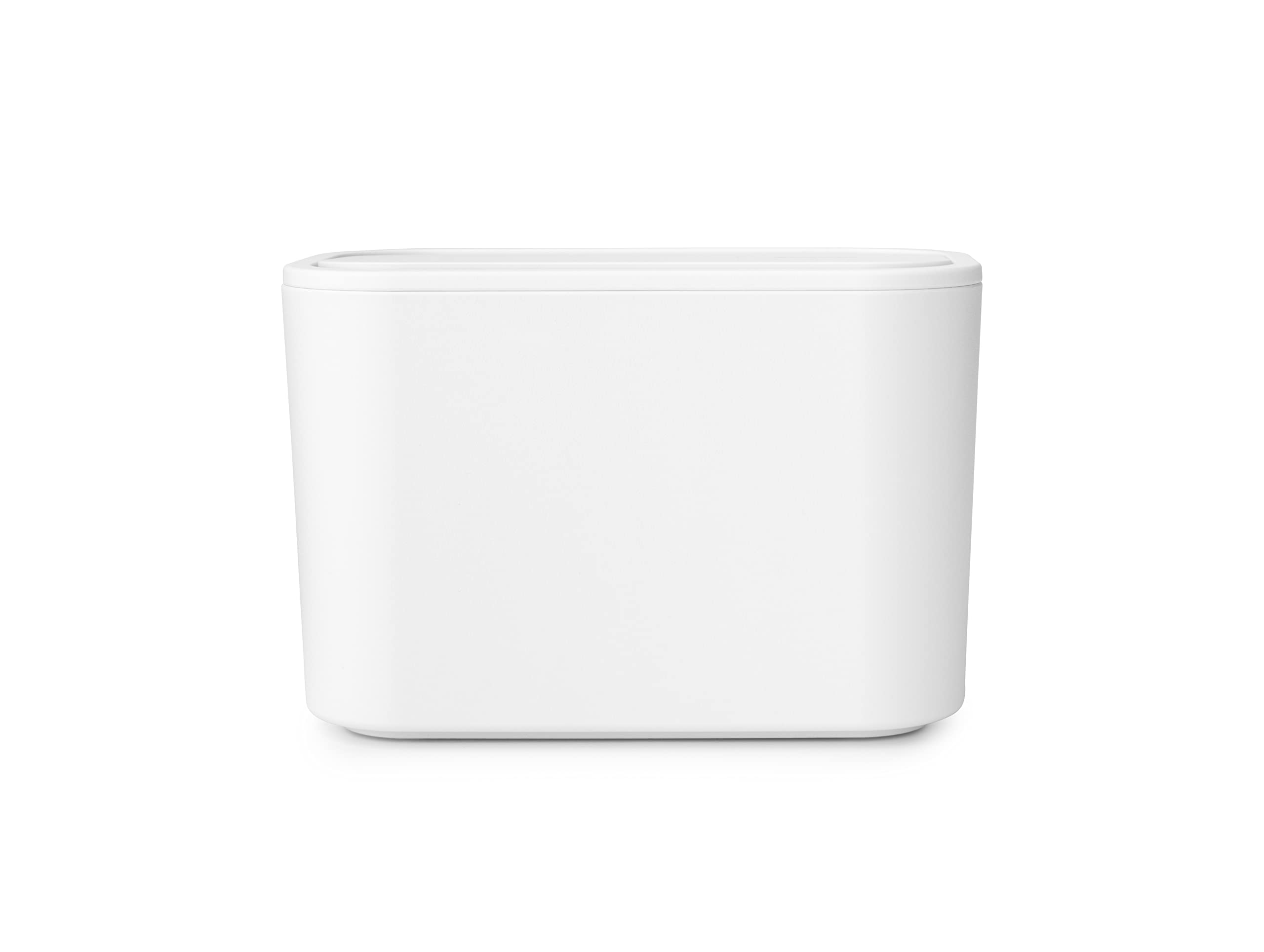 Brabantia MindSet Bathroom Small Trash Caddy (White) Hygienic Basin Top Storage Can with Swing Lid for Disposal of Used Cosmetic