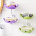 Lotus Soap Dish Holder for Shower Bar Double Layer Cute Lotus Shape Adhesive Tray Sink Wall Mounted Shampoo NODrilling Self Dra