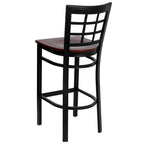 Flash Furniture HERCULES Series Black Window Back Metal Restaurant Barstool - Mahogany Wood Seat