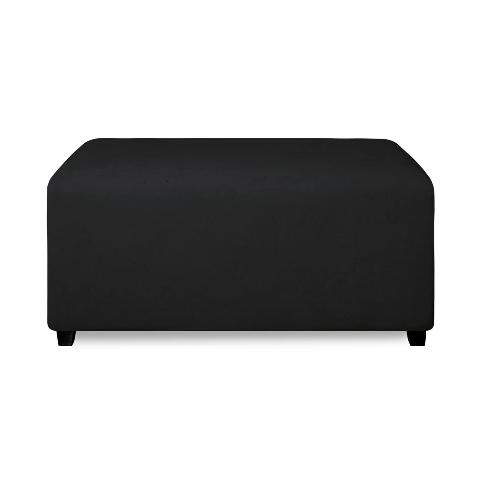 Purefit Super Stretch Soft Form Fit Ottoman Cover Rectangle - Ottoman Slipcovers For Foot Stool & Folding Storage Furniture For Living Room With Nonslip Elastic Bottom (Small, Black