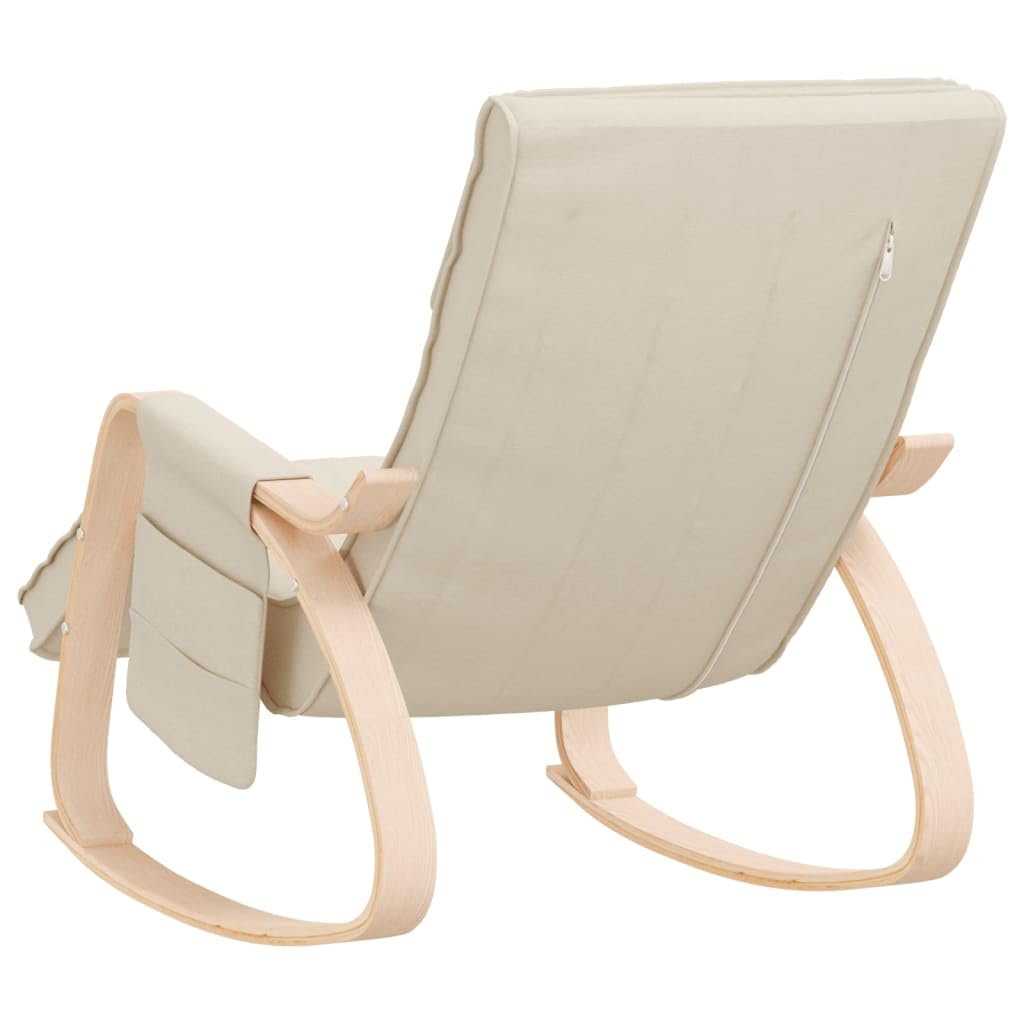 vidaXL Rocking Chair - Cream Fabric, Gentle Rocking Function, Solid Birch Wood Frame, Thickly Padded Seat, Ideal for Relaxation and Stress Relief