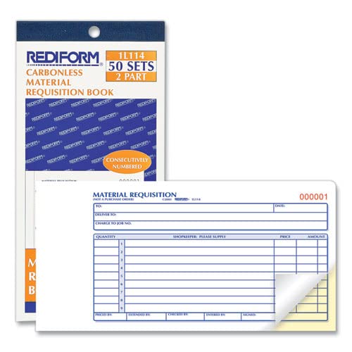 Wholesale Case Of 25 - Rediform Material Requisition Purchasing Forms-Material Req Forms, 2-Part, Crbnls, 4-1/4'X7-7/8',50Bk/P