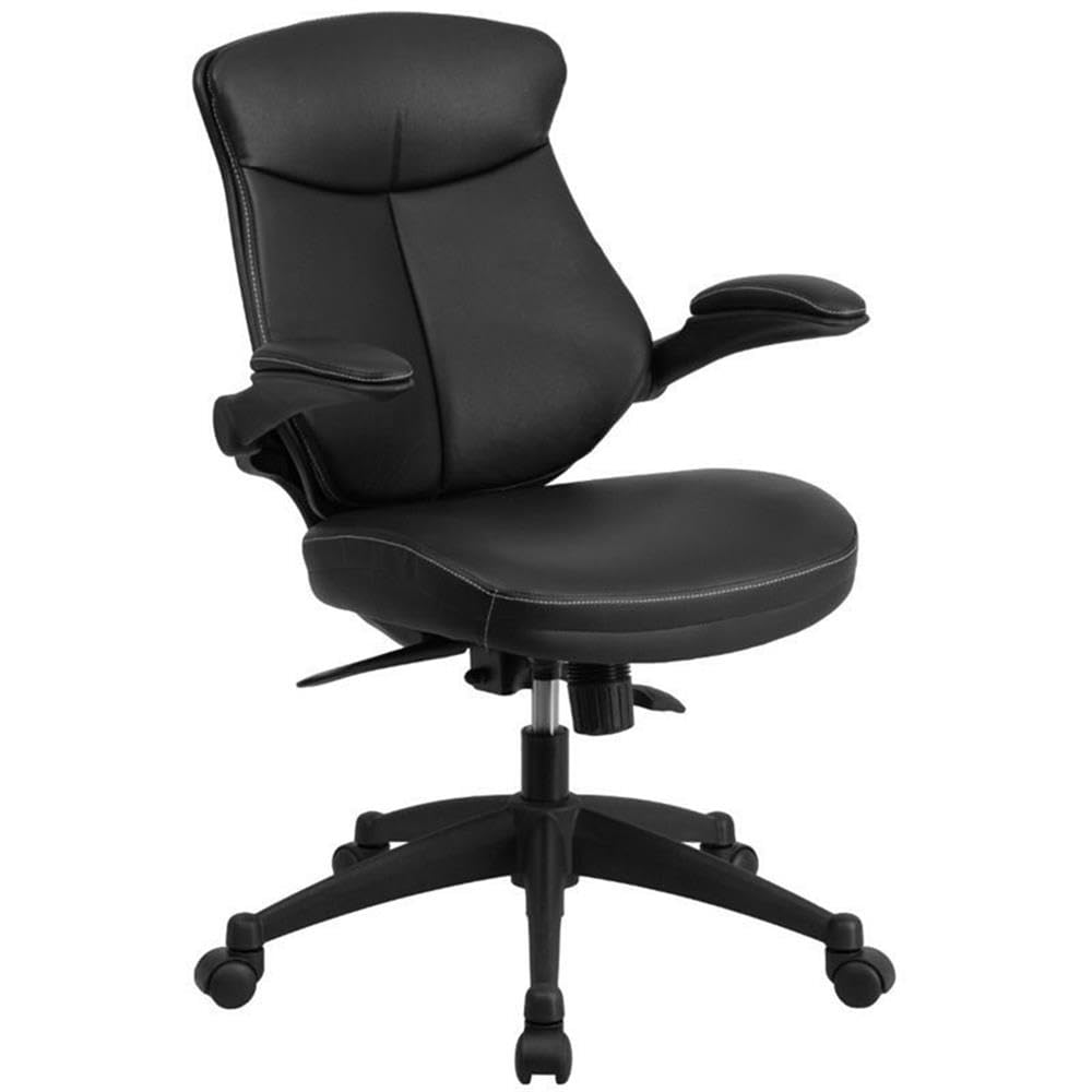 Flash Furniture Kale Mid-Back Black LeatherSoft Executive Swivel Ergonomic Office Chair with Back Angle Adjustment and Flip-Up Arms