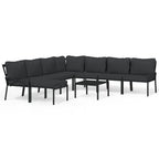 vidaXL 9 Piece Patio Lounge Set, Industrial Style, Outdoor Furniture, Steel Frame, Soft Cushions, Easy Assembly, Gray Cushions with Black Frame, Heavy-Duty Up to 242.5 lb