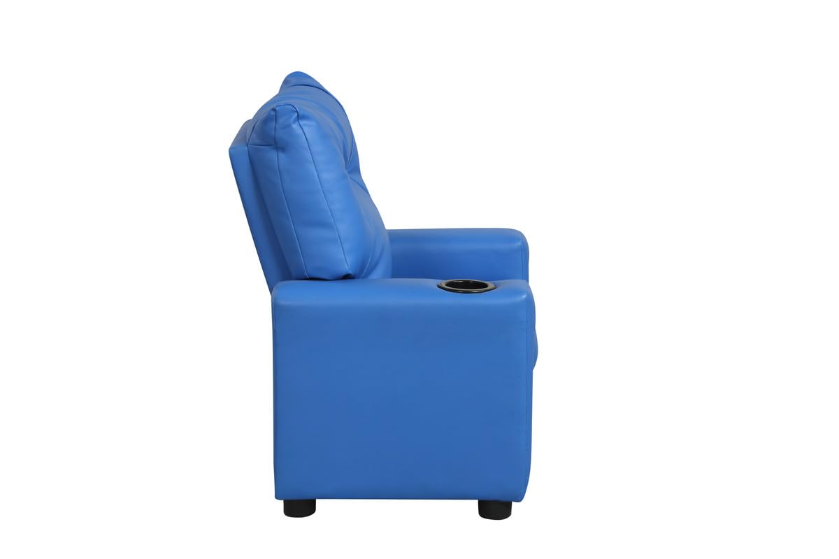 Lilola Home Perline 23' W Blue PVC Fabric Kids Recliner Chair with Cupholder