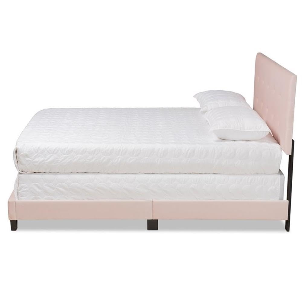 Baxton Studio Caprice Modern and Contemporary Glam Light Pink Velvet Fabric Upholstered Full Size Panel Bed