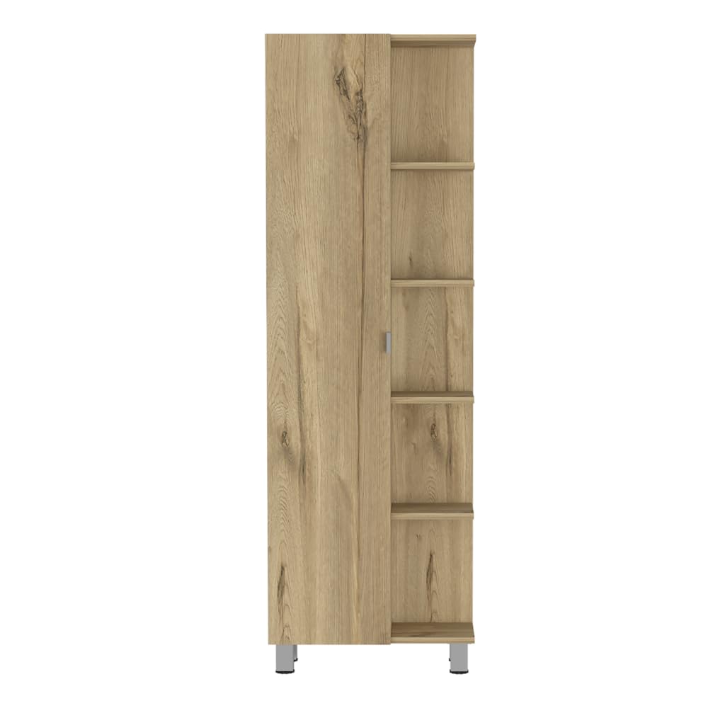 Corner Cabinet Womppi, Five Open Shelves, Single Door - Light Oak