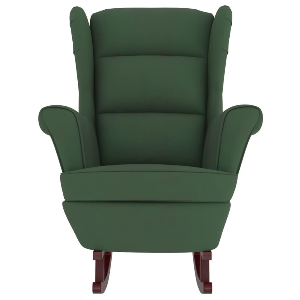 vidaXL Dark Green Velvet Rocking Chair with Solid Rubber Wood Legs - Stylish Design, Padded Foam for Comfort, Ideal for Living Room or Lounge Area