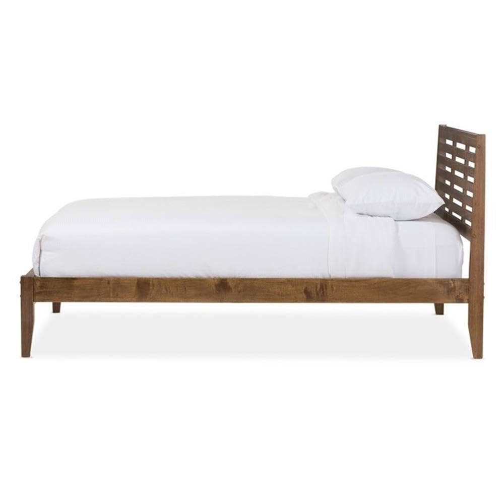 Baxton Studio Daylan Mid-Century Modern Solid Walnut Wood Slatted Queen Size Platform Bed