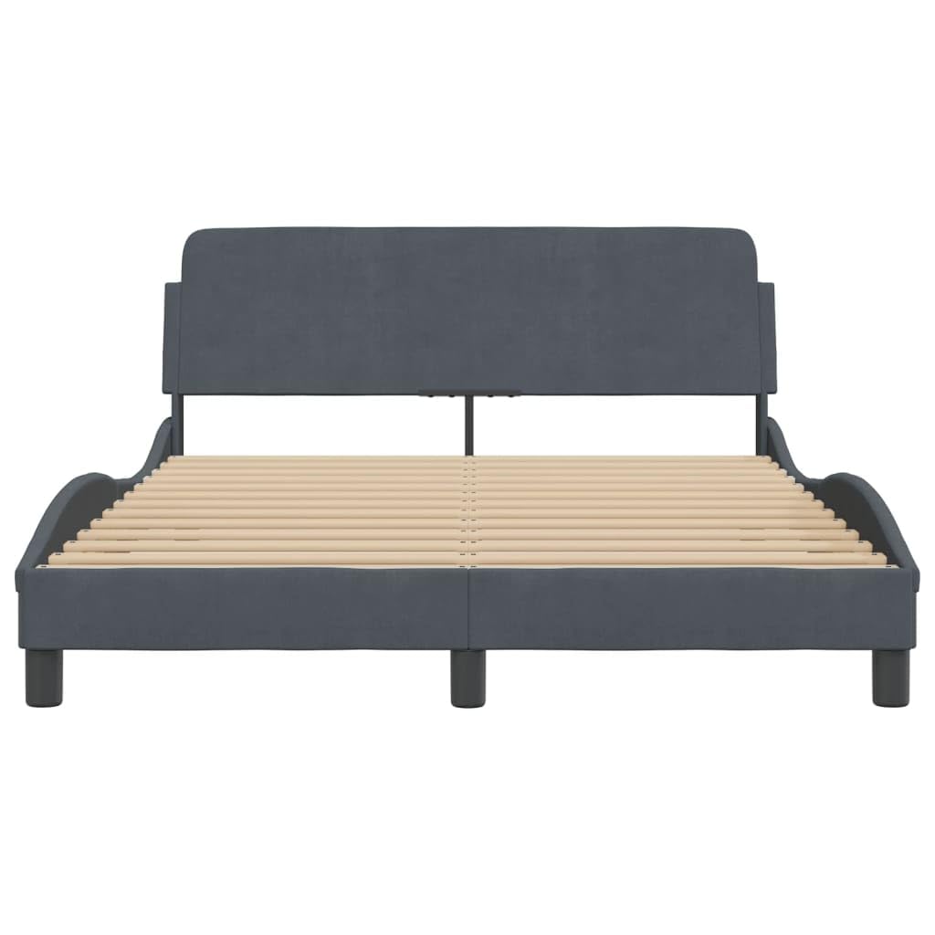 vidaXL Bed Frame with Headboard, Full Velvet, Dark Gray - Modern Style, Plywood Slats, Sturdy Legs, 53.9"x 74.8"