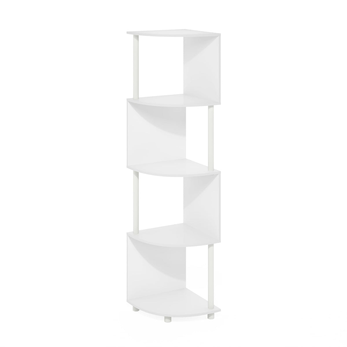 Furinno Econ 4-Tier Zigzag Corner Shelf Bookcase, Bookshelf, White/White