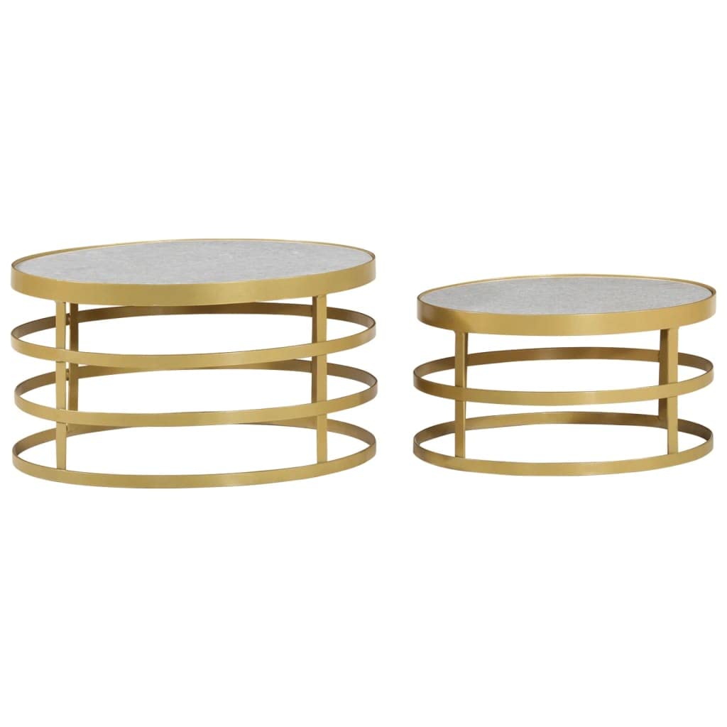 vidaXL Coffee Table Set - 2 Piece Round End Side Tables with Real Marble Tops - Brass & White Finish - Living Room/Office/Lounge Area