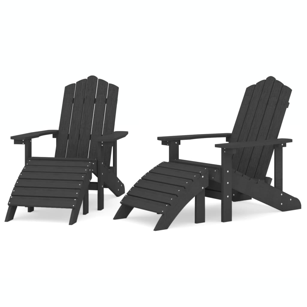 vidaXL Adirondack Chairs Set with Footstools - Durable HDPE Patio Furniture - Anthracite Color - Suitable for Garden, Patio, Terrace