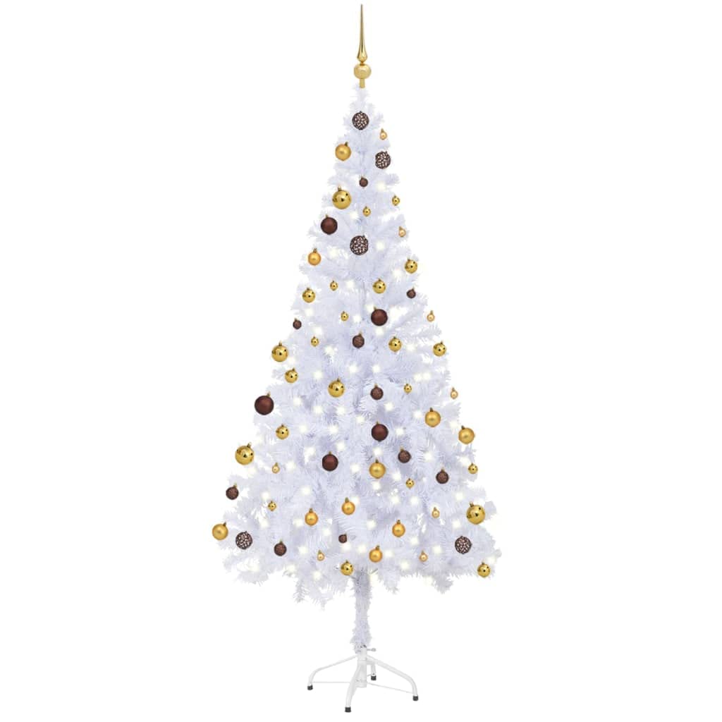 vidaXL Artificial Christmas Tree - Lush and Dense with 620 Branches, Pre-Lit with 150 LEDs, Includes Gold and Bronze Balls and Stand - 70.9 Inch Indoor Christmas Décor