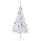 vidaXL Artificial Christmas Tree - Lush and Dense with 620 Branches, Pre-Lit with 150 LEDs, Includes Gold and Bronze Balls and Stand - 70.9 Inch Indoor Christmas Décor