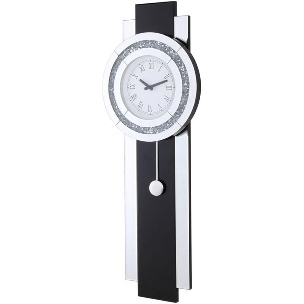 Acme Noralie Wall Clock in Black Mirrored & Faux Diamonds