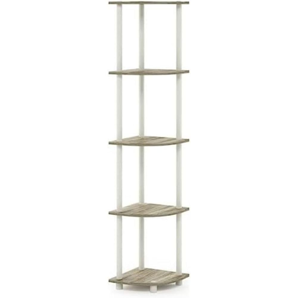 Furinno Turn-N-Tube 5 Tier Corner Display Rack Multipurpose Shelving Unit, 1-Pack, Sonoma Oak/White