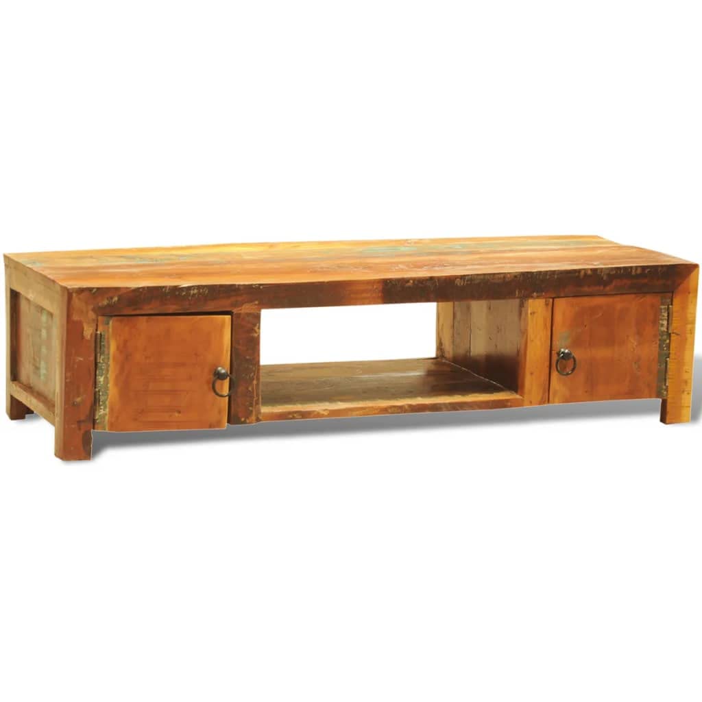 vidaXL Reclaimed Solid Wood TV Stand with 2 Doors - Antique-Style Wooden Cabinet with Storage Drawers and Shelves - Handcrafted and Multi-Color Vintage Design
