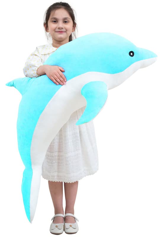 Kekeso Giant Dolphin Plush Toy, Soft Whale Hugging Pillow Stuffed Dolphin Pillow For Children Girls (Blue, 100Cm/39.37Inch)