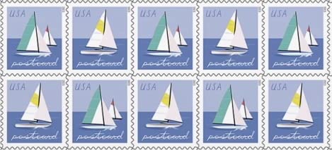 Sailboats Postcard Stamps (1/2 Sheet (10 Stamps))