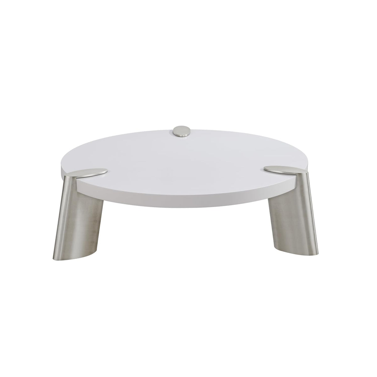 Whiteline Modern Living Mimeo Round Coffee Table Matte Top and Brushed Stainless Steel Legs, Small, High Gloss White