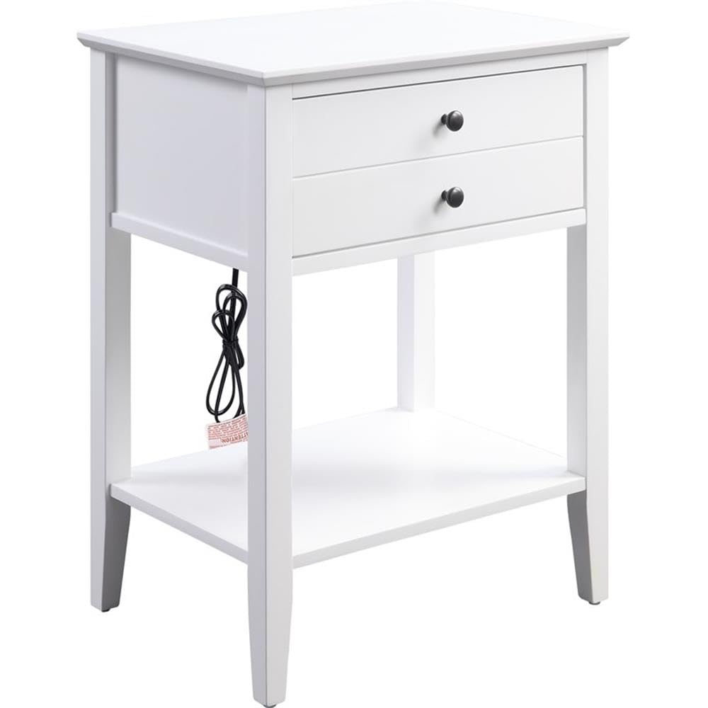 Acme Grardor Wooden Side Table with USB Charging Dock in White