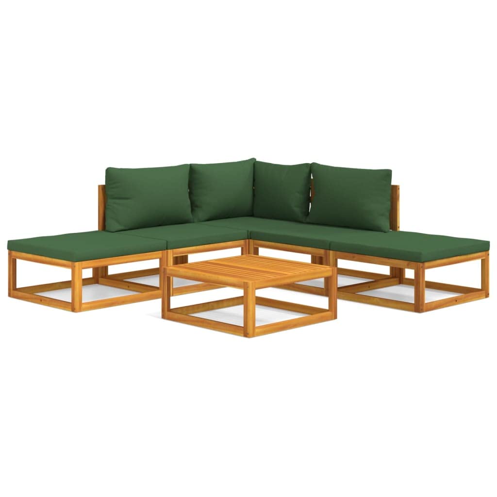vidaXL 6-Piece Outdoor Patio Furniture Set - Solid Acacia Wood Lounge Set with Sturdy Table, Comfortable Cushions, and Configura