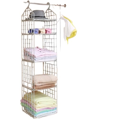 Ljexss 5 Layer Folding Plastic Clothes Storage Rack | Hanging Wardrobe Organizer For Closet | Space Saving Shelves For Clothes, 