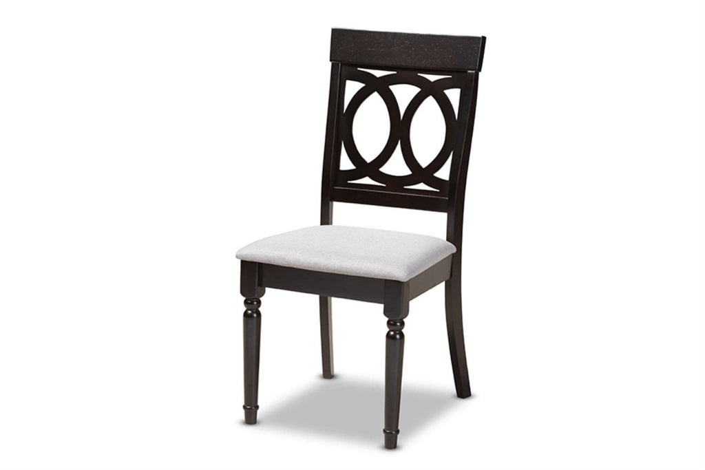 Baxton Studio Lucie Modern and Contemporary Grey Fabric Upholstered Espresso Brown Finished 5-Piece Wood Dining Set