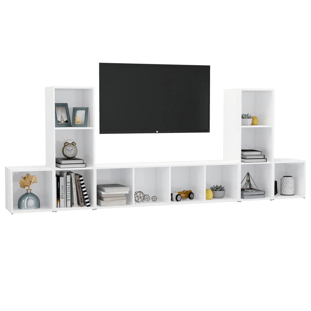 vidaXL TV Stand Set 5 Piece Bedroom Living Room Entertainment Center HiFi Cabinet TV Stand Unit Furniture High Gloss White Engineered Wood