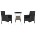 vidaXL 3-Piece Patio Bistro Set - Black Poly Rattan with Cushions, Powder-Coated Steel Frame, Suitable for Outdoor, Garden, Deck