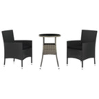 vidaXL 3-Piece Patio Bistro Set - Black Poly Rattan with Cushions, Powder-Coated Steel Frame, Suitable for Outdoor, Garden, Deck