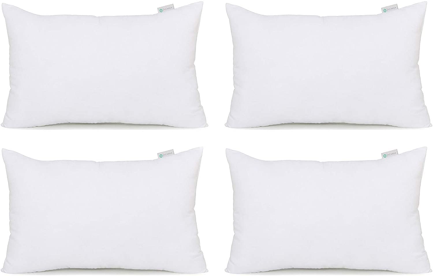Acanva Throw Pillow Stuffer Inserts Decorative Rectangle Premium Sham Forms Cushion For Sofa Couch Chair, 12X20 Inch (Pack Of 4), White 4 Count