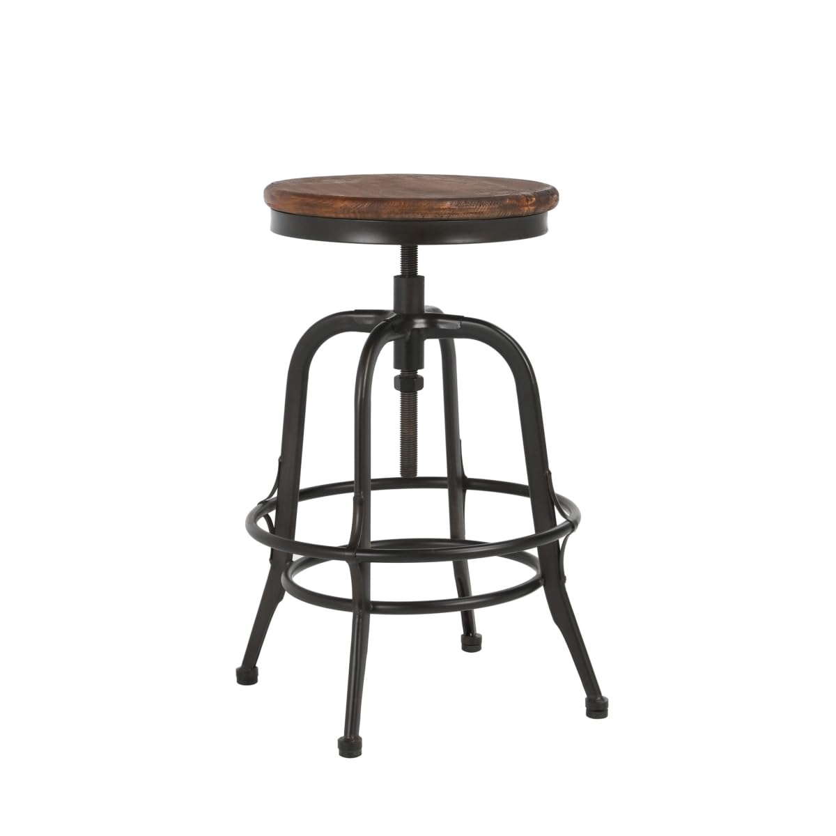 HomeRoots 520573 24 in. Brown & Black Iron Backless Adjustable Height Bar Chair with Footrest