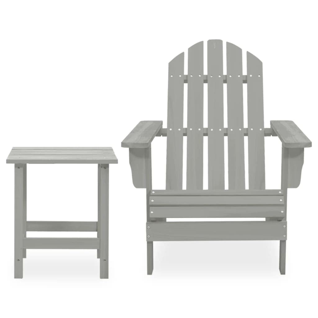 vidaXL Solid Fir Wood Patio Furniture Set, Gray Modern Adirondack Chair and Table, Comfortable and Durable, Ideal for Garden and Outdoor Lounge
