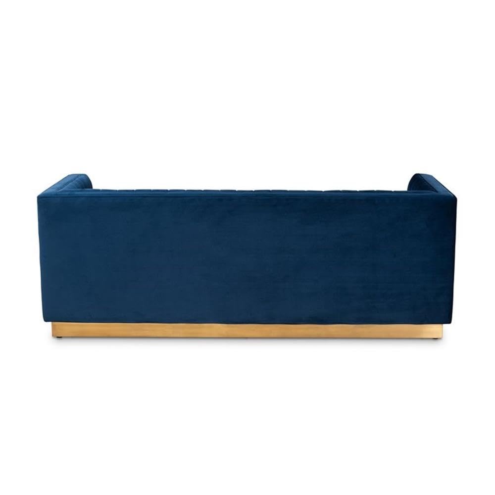 Baxton Studio Aveline Glam and Luxe Navy Blue Velvet Fabric Upholstered Brushed Gold Finished Sofa