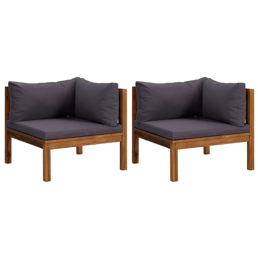 vidaXL Outdoor Solid Acacia Wood Corner Sofas with Dark Gray Cushions - Versatile, Robust, Weather-Resistant, and Comfortable - Ideal for Your Personalized Garden Lounge Set
